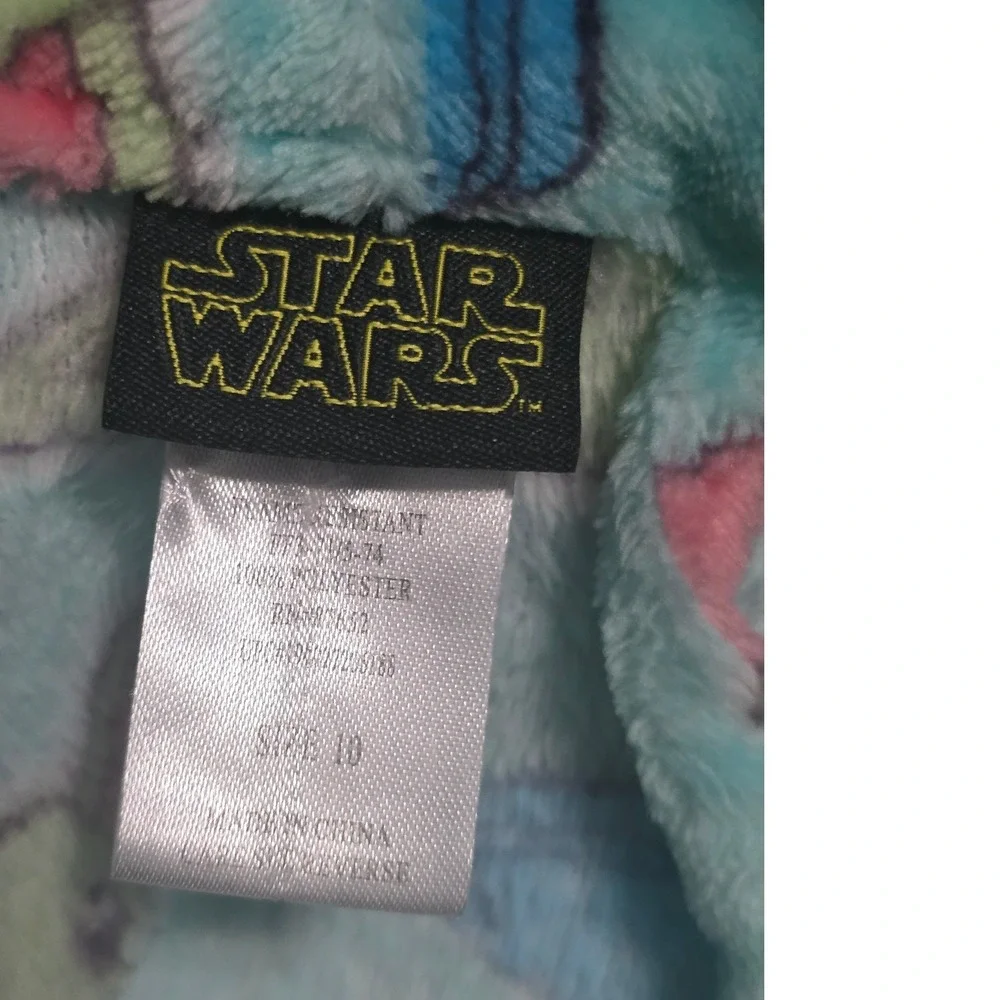 Star Wars Grogu Baby Yoda Teal Fleece Bathrobe Girls Size 10 Macaron Print‎ Robe